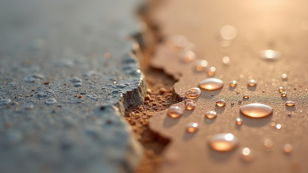 Raw concrete on the left, clear-sealed surface with beading water on the right